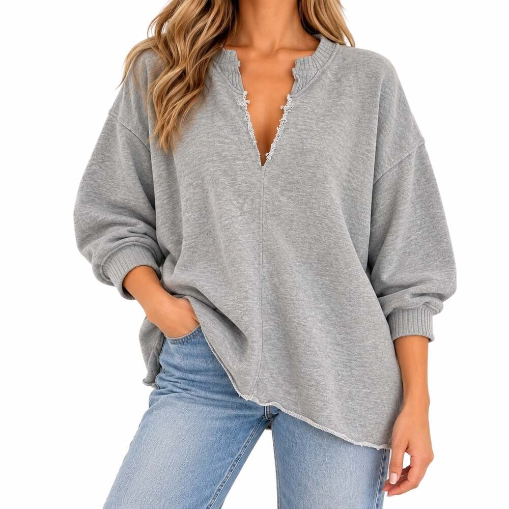Aerie oversized Sweatshirt with distressed neckline grey women L